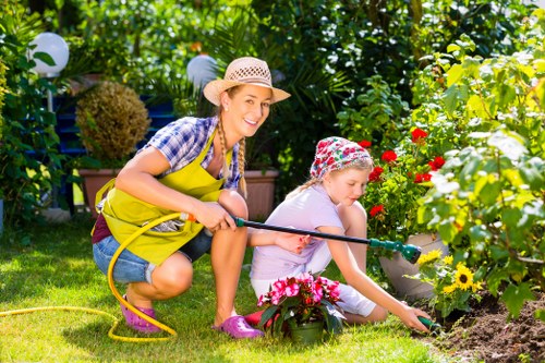 Professional landscaping team working in Leyton garden